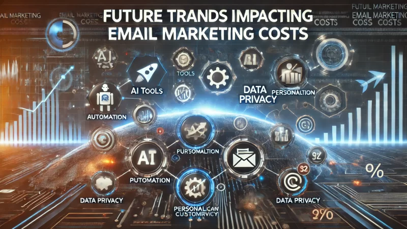 A futuristic-themed image illustrating trends impacting email marketing costs.