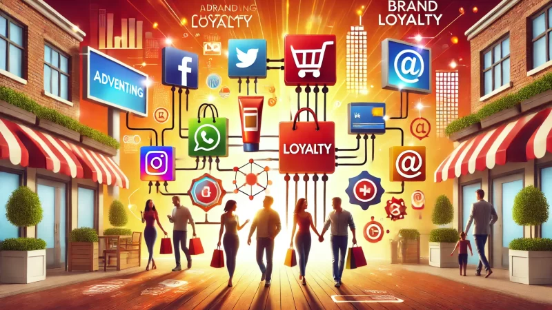 A vibrant 16:9 image depicting the concept of advertising connecting to brand loyalty.