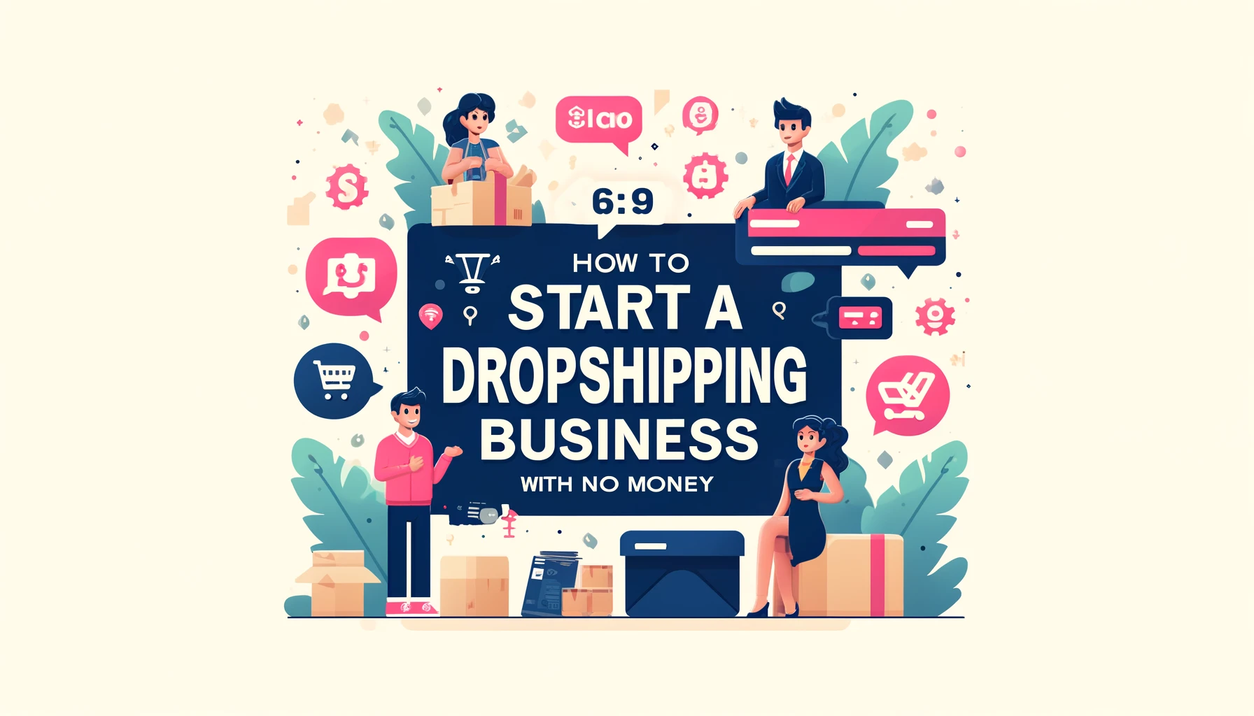 A 16:9 image titled 'How To Start A Dropshipping Business With No Money' with a bold, readable headline that stands out.