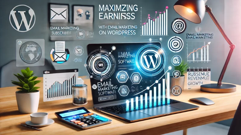 A modern, visually appealing image showcasing the concept of maximizing earnings with email marketing on WordPress