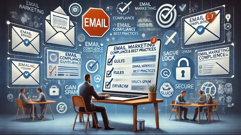 A 16:9 aspect ratio image illustrating the concept of navigating email marketing compliance and best practices.