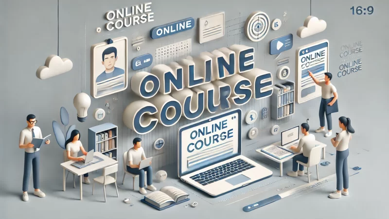 A professional and modern 16:9 image with the bold headline 'Online Course.'