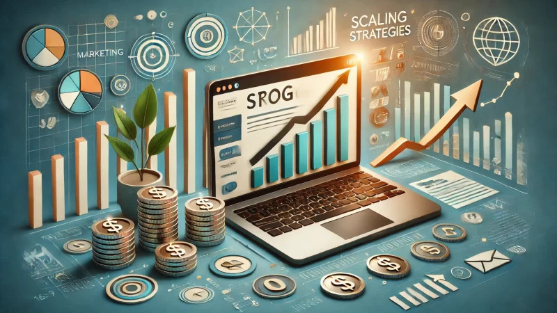 A visually engaging image illustrating the concept of scaling strategies for increased blogging revenue. 