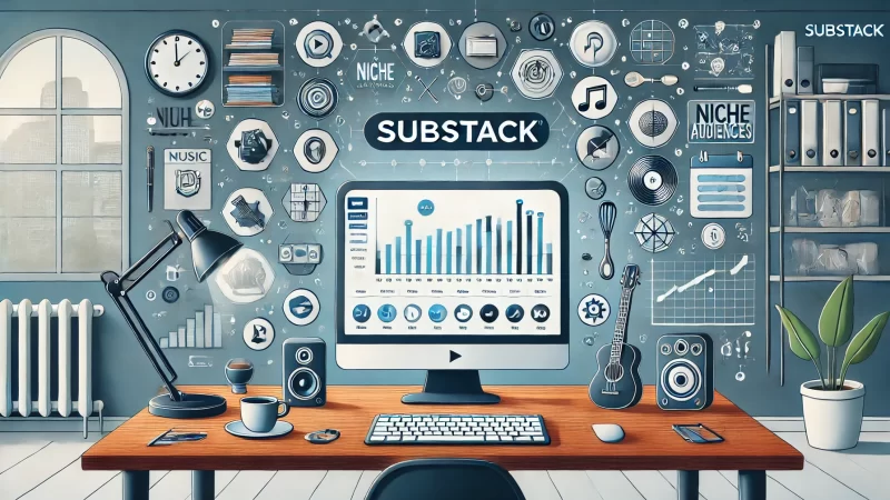 A visually engaging illustration of the Substack platform being used to connect with niche audiences.