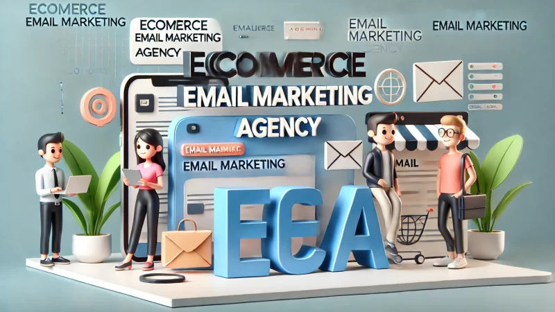 A modern, professional 16:9 image for 'Ecommerce Email Marketing Agency' with a clean color scheme.