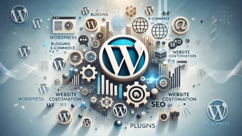 A visually striking digital illustration depicting WordPress as a dynamic and versatile platform.