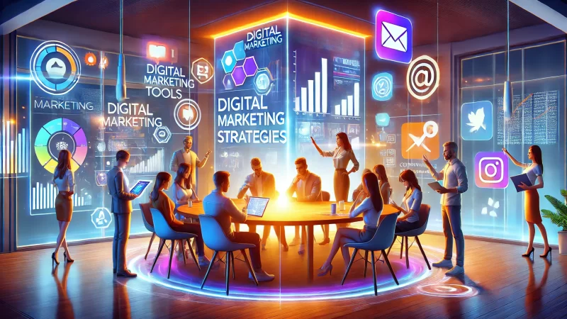 How to Find Affiliate Products You’ll Love Promoting A modern digital illustration depicting animated characters collaborating on promotional strategies.