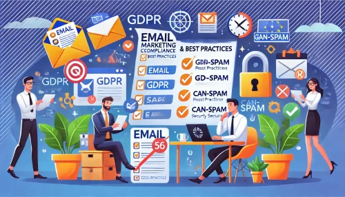 Effective Email Marketing Strategies to Boost Your Sales The scene features animated characters and vibrant visuals representing email marketing compliance and best practices.