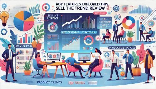 Sell The Trend Review: Is It the Best Dropshipping Tool? Create a modern and informative image featuring animated characters and scenes related to the heading: 'Key Features Explored in This Sell The Trend Review.'