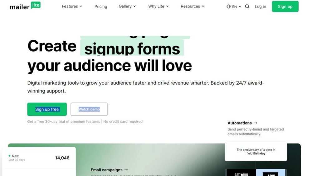 MailerLite screenshot.
