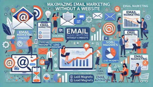 How to Promote Affiliate Products Without a Website Create a modern and informative image with animated characters and scenes related to the topic 'Maximizing Email Marketing Without A Website.'