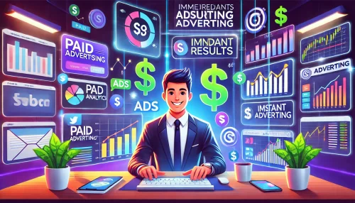 How Online Marketing Helps Business Attract New Customers A modern and vibrant 16:9 digital illustration featuring animated characters and scenes related to paid advertising.