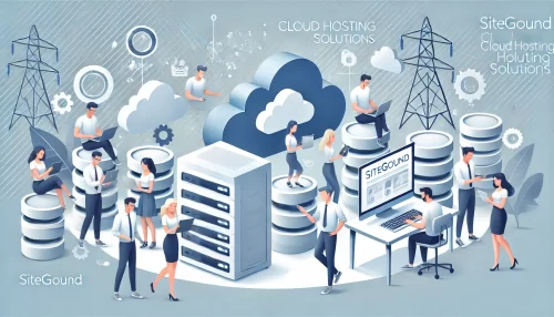 Which SiteGround Hosting Packages is Best for You? A modern and visually appealing illustration featuring animated characters interacting with a sleek cloud hosting platform.
