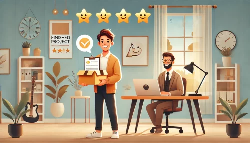 Fiverr Make Money in 7 Days: Quick-Start Freelancer Plan A modern, visually engaging scene with animated characters set in a clean, professional workspace.