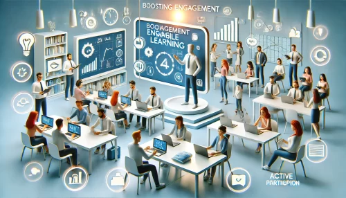 How BuddyBoss LearnDash Boosts Course Engagement by 50% A modern, informative scene focused on boosting engagement through mobile learning.