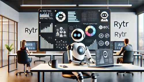 How Ryter Me Transformed My Content Creation Process A modern, informative scene comparing an AI writing tool like Rytr with popular competitors.
