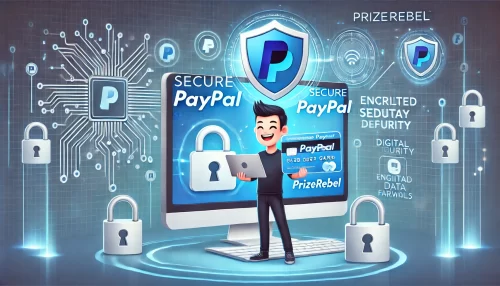 PrizeRebel PayPal Payout: How to Redeem Your Rewards Fast! A modern and informative scene showcasing secure PayPal transactions on PrizeRebel, featuring animated characters.