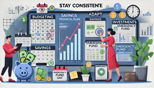 Without a Solid Financial Plan, You’re Risking Your Future An animated-style illustration showcasing how to stay consistent and adapt a financial plan over time.