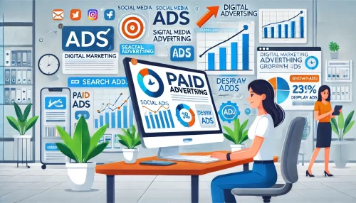 How to Build a Social Media Marketing Strategy from Scratch An informative animated-style scene showcasing digital marketing and paid advertising growth strategies.