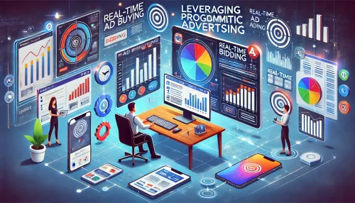 How to Double Your Advertising Revenue This Year A modern and informative digital illustration showcasing the concept of 'Leveraging Programmatic Advertising.'