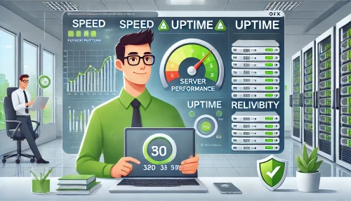 Kinsta Web Hosting vs Competitors: Who Comes Out on Top? An informative scene featuring animated characters comparing server performance with speed, uptime, and reliability metrics displayed.