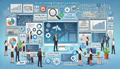 Amazon Associates Program Limitations: What You Must Know An informative illustration with animated-style characters and scenes, depicting a variety of scenarios showcasing overcoming program limitations.