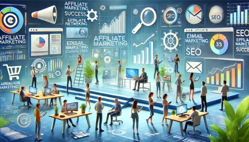 Creative Market Affiliate Strategy: Make $500+ Monthly A modern, informative image showcasing animated characters and scenes designed to represent affiliate marketing success.
