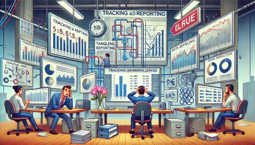 Amazon Associates Program Limitations: What You Must Know An informative illustration depicting the concept of 'Tracking and Reporting Challenges' in a digital workspace.