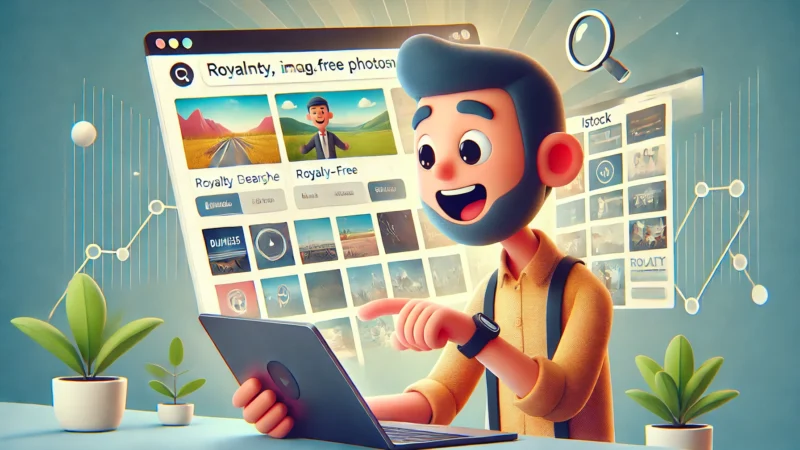 iStock Image Search: Find Stunning Royalty-Free Photos! An animated character using a laptop, exploring iStock Image Search for royalty-free photos.