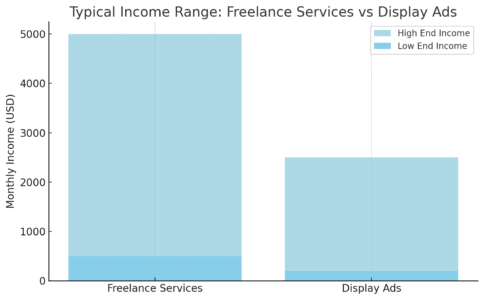 Earn Money Blogging: 5 Proven Strategies An informative illustration about
Typical Income Range Freelance Services Vs Display Ads