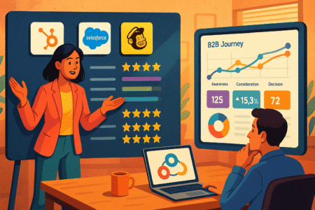 Secrets of Marketing to Businesses That Buy An informative illustration about
Use Multi-Touch Campaigns That Match the B2B Journey