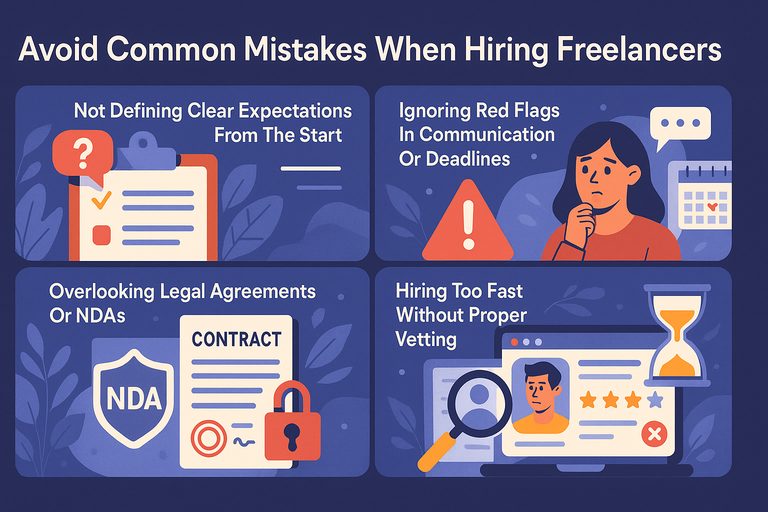 An informative illustration about
Avoid Common Mistakes When Hiring Freelancers