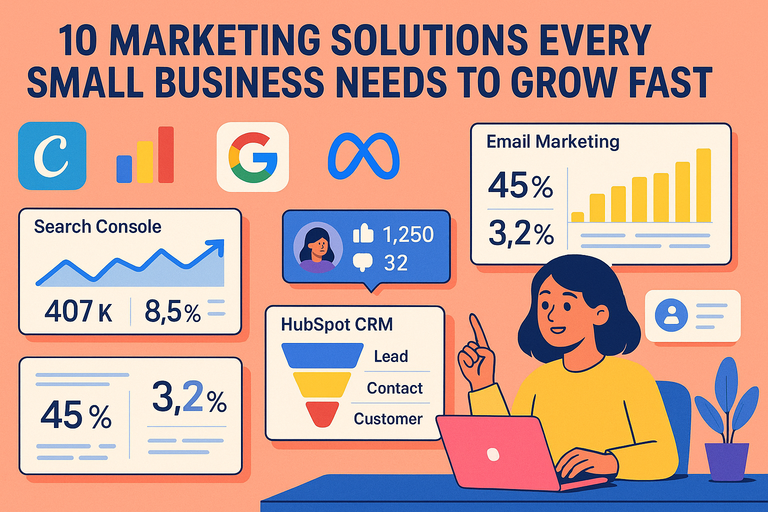 An informative illustration about 10 Marketing Solutions Every Small Business Needs to Grow Fast
