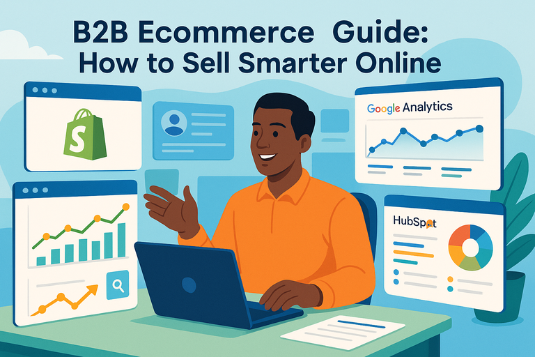 An informative illustration about B2B Ecommerce Guide: How to Sell Smarter Online