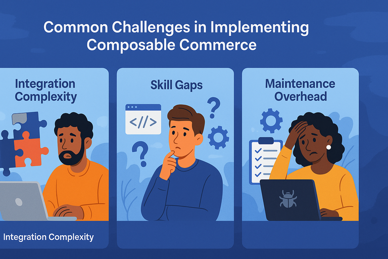 Composable Commerce Explained: The Future of Online Stores An informative illustration about
Common Challenges in Implementing Composable Commerce