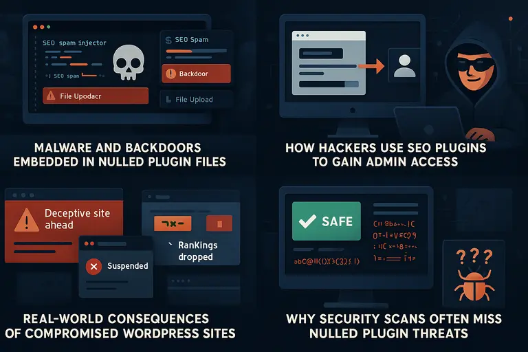 An informative illustration about
Security Risks Hidden Inside Squirrly SEO Pro Nulled