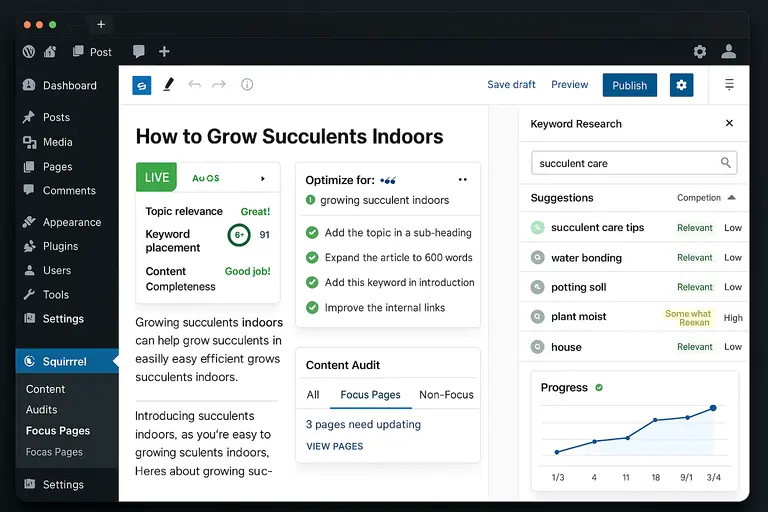 An informative illustration about
What Daily SEO Tasks Look Like Inside Squirrly WordPress