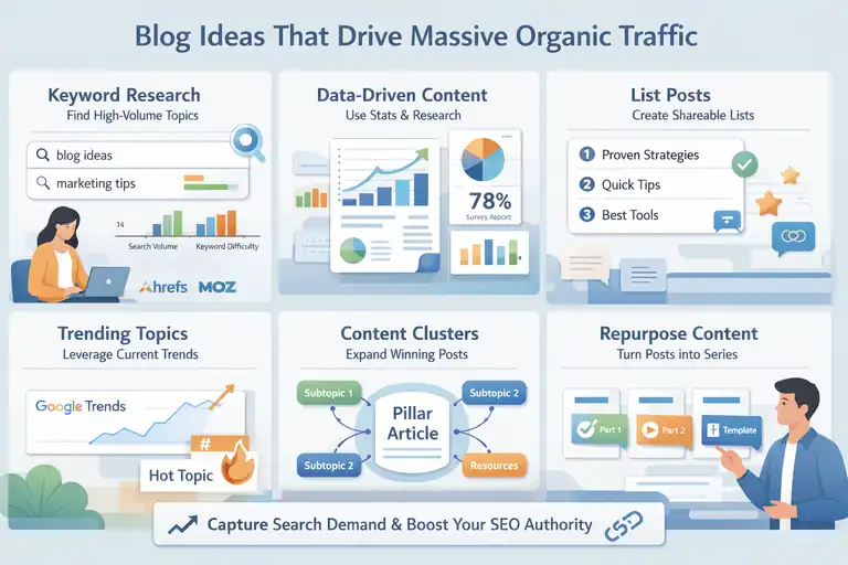An informative illustration about Blog Ideas That Drive Massive Organic Traffic