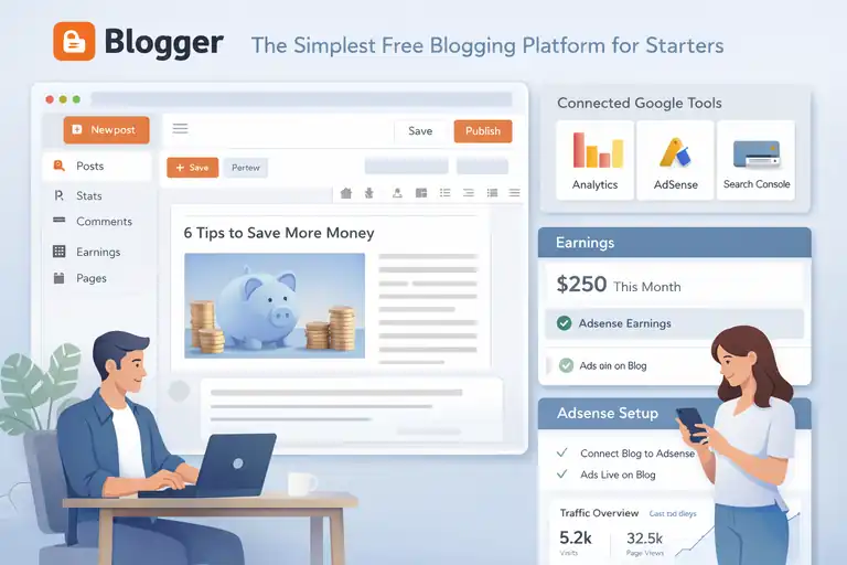 An informative illustration about Blogger — The Simplest Free Blogging Platform for Starters