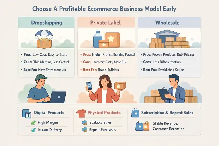 An informative illustration about Choose A Profitable Ecommerce Business Model Early