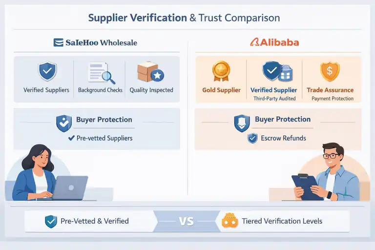 SaleHoo Wholesale vs. AliBaba: Which is Better for You? An informative illustration about Comparing Supplier Verification and Trust Levels