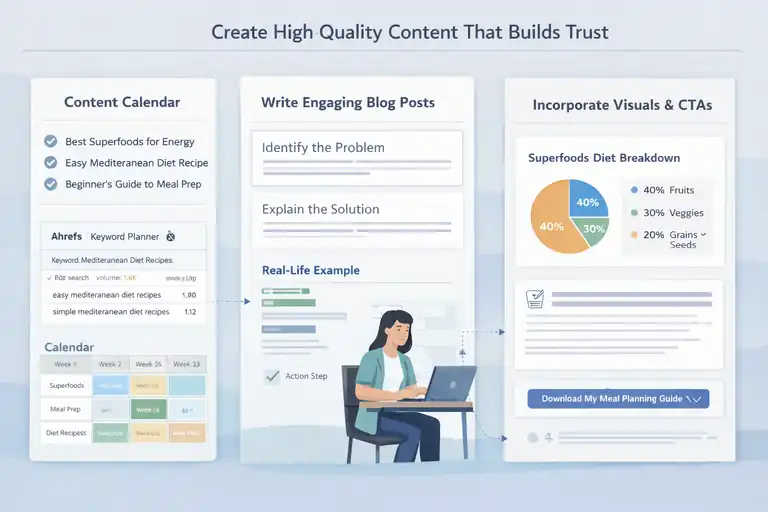 How to Create a Blog Site and Start Making Money An informative illustration about Create High-Quality Content That Builds Trust