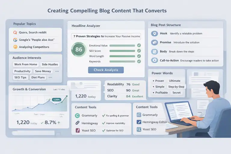 An informative illustration about Creating Compelling Blog Content That Converts