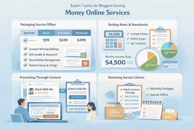 An informative illustration about Expert Tactics for Bloggers Earning Money Through Online Services