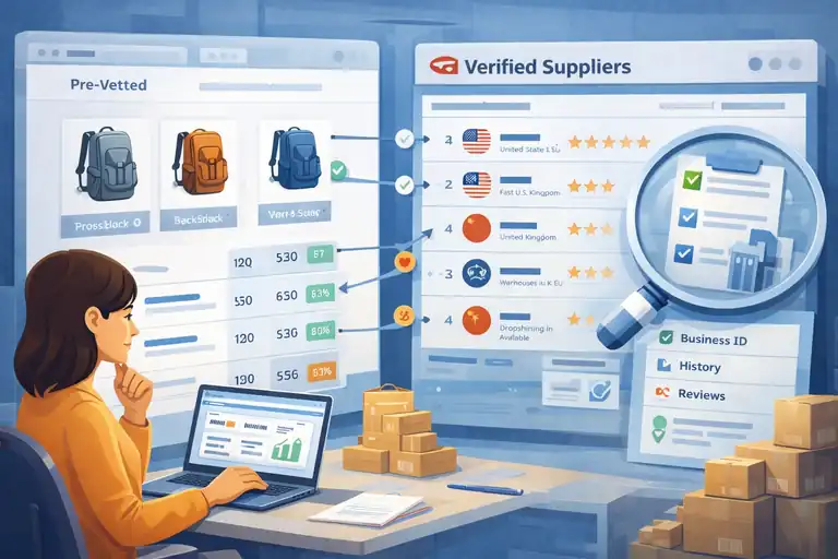 How Does SaleHoo Work to Find Profitable Products Fast? An informative illustration about How SaleHoo Connects Products With Verified Suppliers