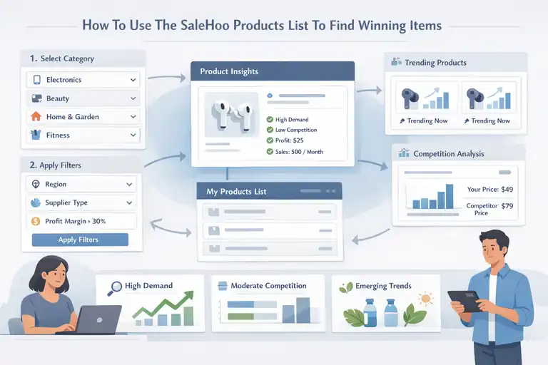 An informative illustration about How To Use The Salehoo Products List To Find Winning Items