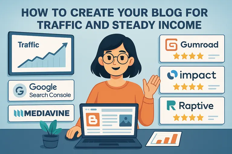 An informative illustration about How to Create Your Blog for Traffic and Steady Income