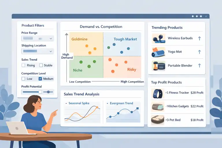 How the Salehoo Catalog Helps You Spot Winning Items Quickly An informative illustration about Identifying Hot-Selling Products Through Salehoo’s Filters