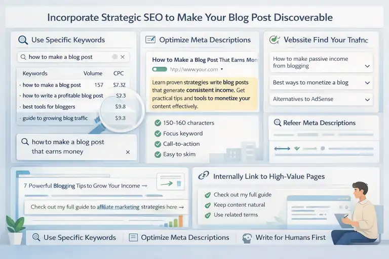 How to Make a Blog Post That Drives Income An informative illustration about Incorporate Strategic SEO to Make Your Blog Post Discoverable