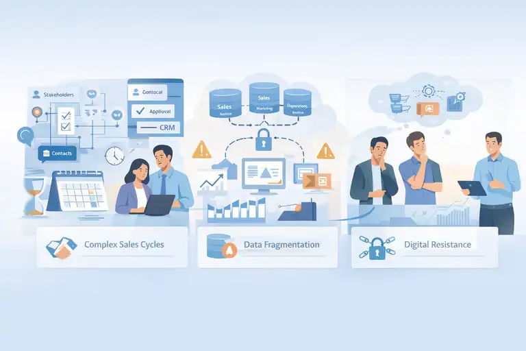 An informative illustration about Key Challenges That Can Hinder B2B Commerce Growth